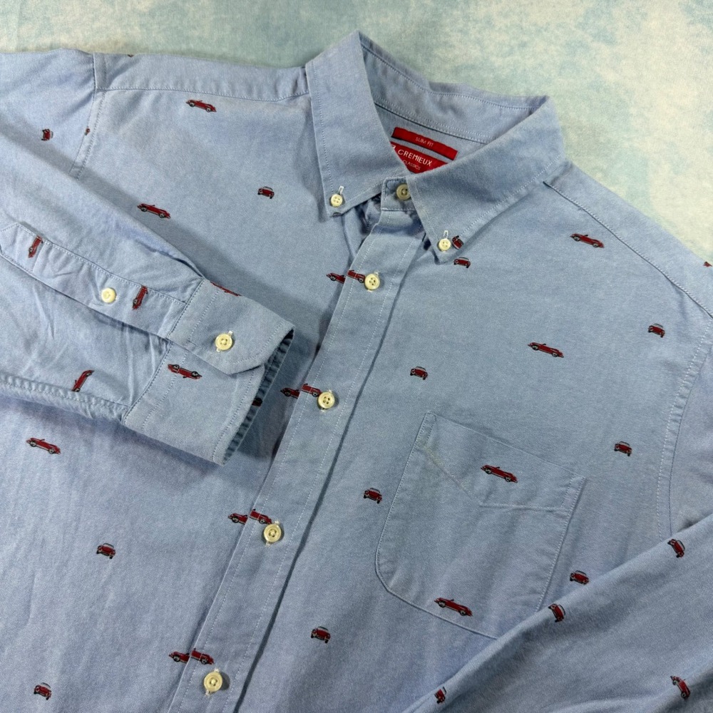 Cremieux Button Down Shirt Mens XL Slim Fit Red Car All Over Print Long Sleeve